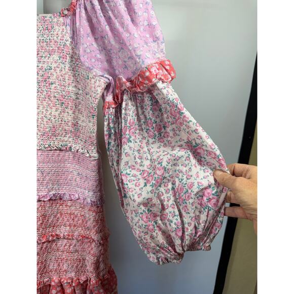 LOVE SHACK FANCY Women's Ensley Floral Print Smocked Mini Dress Pink Size Medium - Picture 9 of 11
